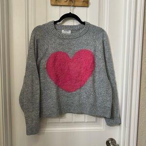 Old Navy Gray Crewneck Sweater with Pink Heart